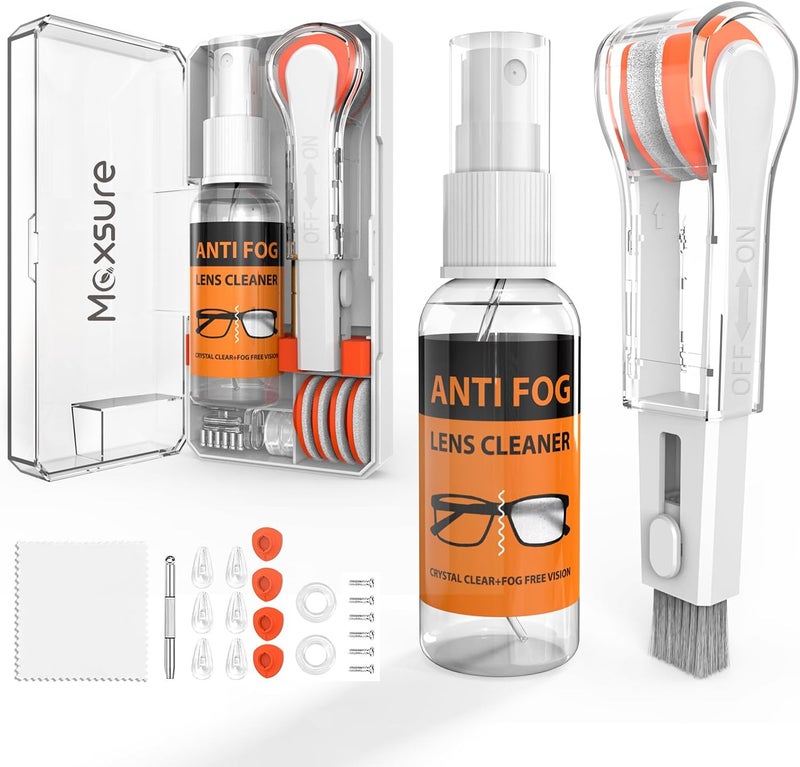 MAXSURE Glasses Cleaner Kit,Eyeglass Repair Kit- Eyeglass Cleaner |24H Anti Fog Lens Cleaner Spray| Microfiber Cleaning Cloth|3 in 1 Screwdriver| 6 Silicone Eyeglass Nose Pads with Screws| 2 Glasses Ear Grip - Image 1
